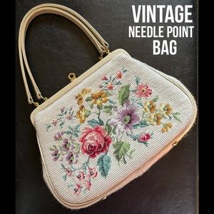 Vintage Needle Point Arm Carry Bag-Blush Beige Color-EUC